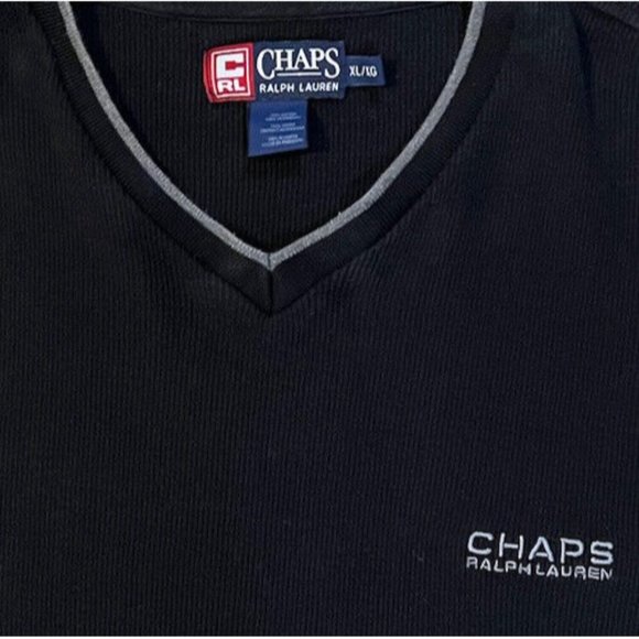 Chaps Mens V-Neck Ribbed Shirt Size XL Long Sleeve ~ Black - Picture 5 of 6